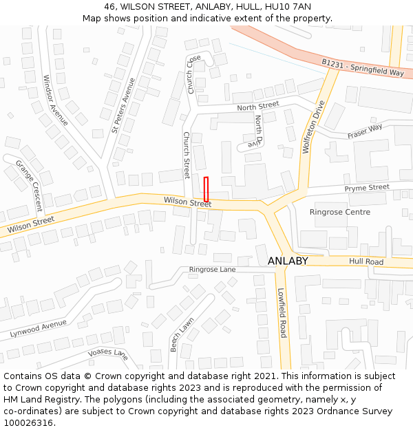 46, WILSON STREET, ANLABY, HULL, HU10 7AN: Location map and indicative extent of plot