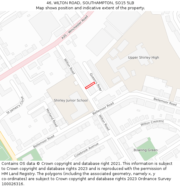 46, WILTON ROAD, SOUTHAMPTON, SO15 5LB: Location map and indicative extent of plot