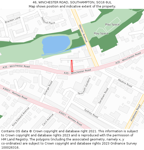 46, WINCHESTER ROAD, SOUTHAMPTON, SO16 6UL: Location map and indicative extent of plot