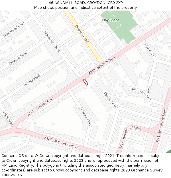 46, WINDMILL ROAD, CROYDON, CR0 2XP: Location map and indicative extent of plot
