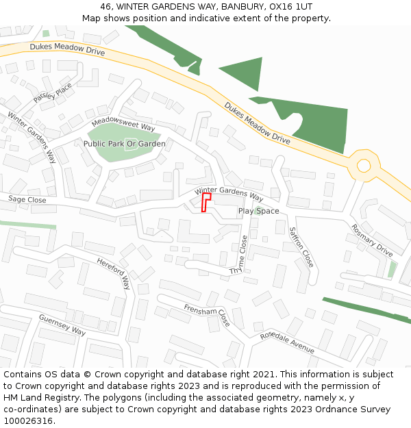 46, WINTER GARDENS WAY, BANBURY, OX16 1UT: Location map and indicative extent of plot