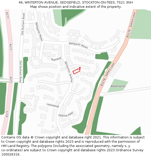 46, WINTERTON AVENUE, SEDGEFIELD, STOCKTON-ON-TEES, TS21 3NH: Location map and indicative extent of plot