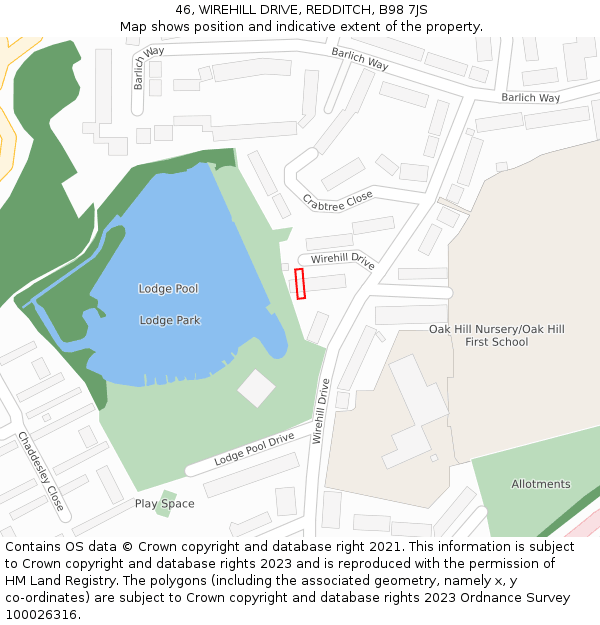 46, WIREHILL DRIVE, REDDITCH, B98 7JS: Location map and indicative extent of plot