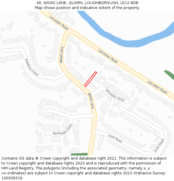 46, WOOD LANE, QUORN, LOUGHBOROUGH, LE12 8DB: Location map and indicative extent of plot