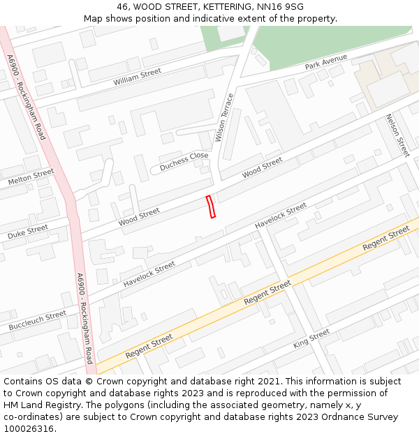 46, WOOD STREET, KETTERING, NN16 9SG: Location map and indicative extent of plot