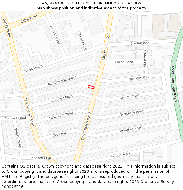 46, WOODCHURCH ROAD, BIRKENHEAD, CH42 9LW: Location map and indicative extent of plot