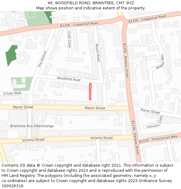 46, WOODFIELD ROAD, BRAINTREE, CM7 3HZ: Location map and indicative extent of plot