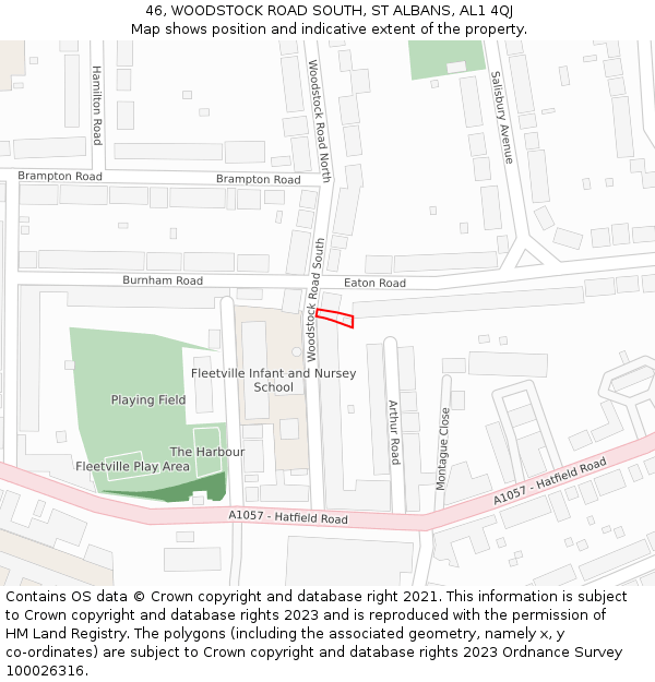 46, WOODSTOCK ROAD SOUTH, ST ALBANS, AL1 4QJ: Location map and indicative extent of plot