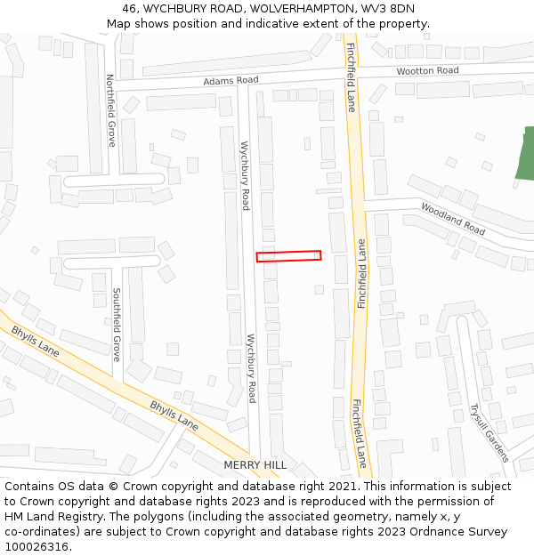 46, WYCHBURY ROAD, WOLVERHAMPTON, WV3 8DN: Location map and indicative extent of plot