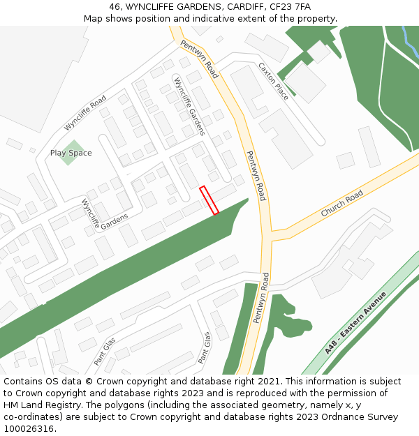 46, WYNCLIFFE GARDENS, CARDIFF, CF23 7FA: Location map and indicative extent of plot