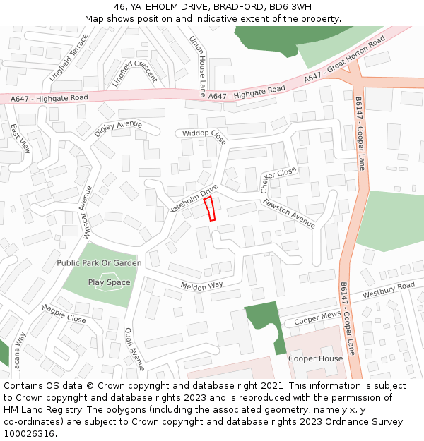 46, YATEHOLM DRIVE, BRADFORD, BD6 3WH: Location map and indicative extent of plot