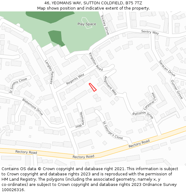 46, YEOMANS WAY, SUTTON COLDFIELD, B75 7TZ: Location map and indicative extent of plot