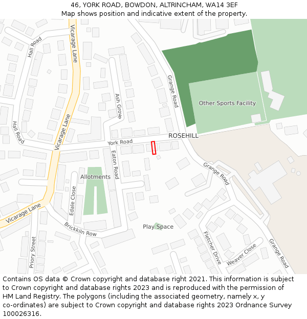 46, YORK ROAD, BOWDON, ALTRINCHAM, WA14 3EF: Location map and indicative extent of plot