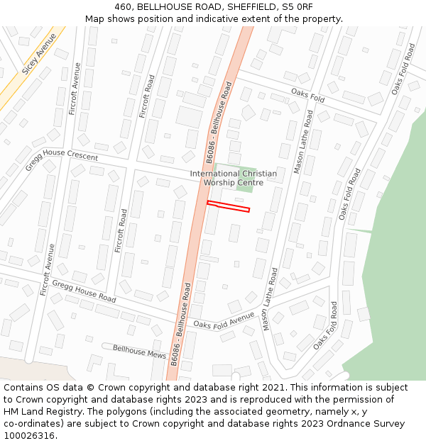 460, BELLHOUSE ROAD, SHEFFIELD, S5 0RF: Location map and indicative extent of plot