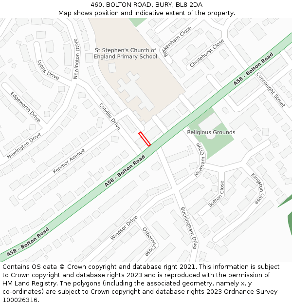 460, BOLTON ROAD, BURY, BL8 2DA: Location map and indicative extent of plot