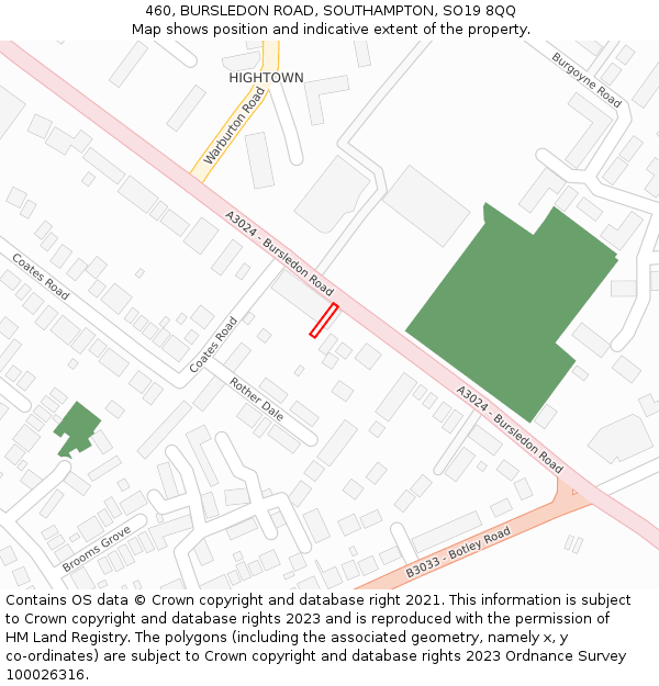 460, BURSLEDON ROAD, SOUTHAMPTON, SO19 8QQ: Location map and indicative extent of plot
