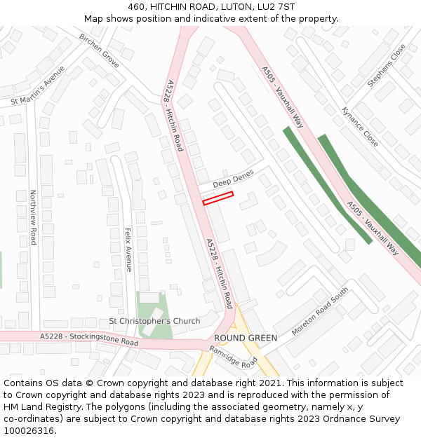 460, HITCHIN ROAD, LUTON, LU2 7ST: Location map and indicative extent of plot