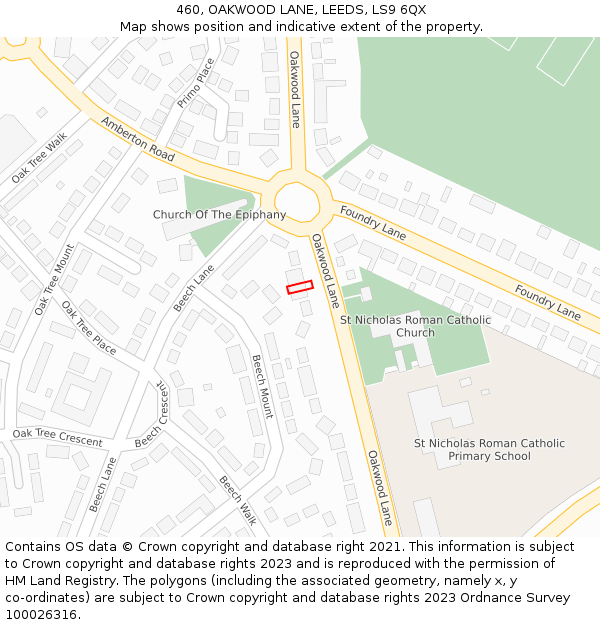460, OAKWOOD LANE, LEEDS, LS9 6QX: Location map and indicative extent of plot
