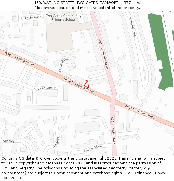 460, WATLING STREET, TWO GATES, TAMWORTH, B77 1HW: Location map and indicative extent of plot