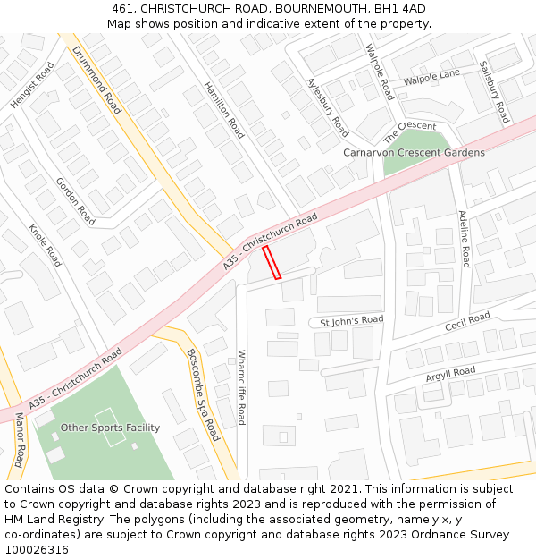 461, CHRISTCHURCH ROAD, BOURNEMOUTH, BH1 4AD: Location map and indicative extent of plot