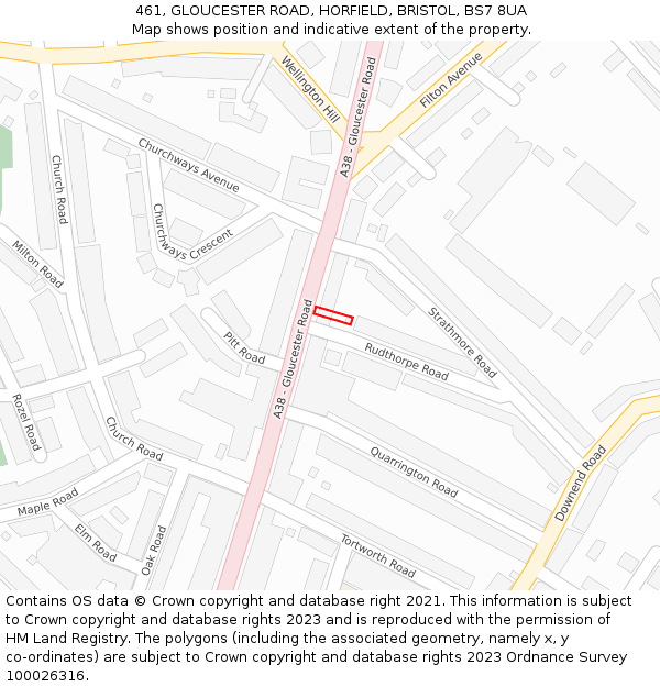 461, GLOUCESTER ROAD, HORFIELD, BRISTOL, BS7 8UA: Location map and indicative extent of plot