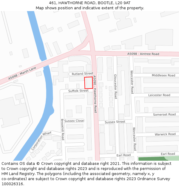 461, HAWTHORNE ROAD, BOOTLE, L20 9AT: Location map and indicative extent of plot