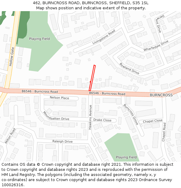 462, BURNCROSS ROAD, BURNCROSS, SHEFFIELD, S35 1SL: Location map and indicative extent of plot
