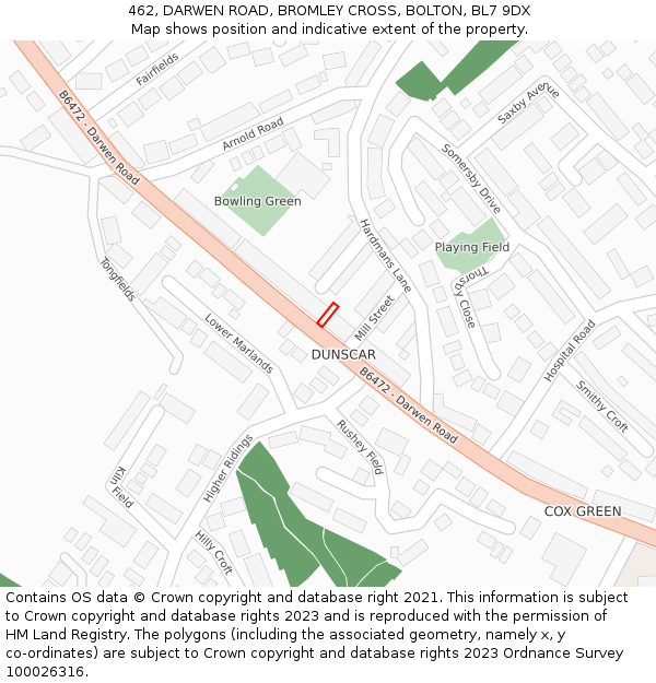 462, DARWEN ROAD, BROMLEY CROSS, BOLTON, BL7 9DX: Location map and indicative extent of plot