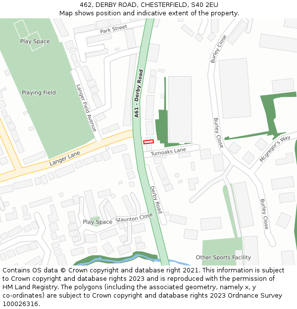462, DERBY ROAD, CHESTERFIELD, S40 2EU: Location map and indicative extent of plot