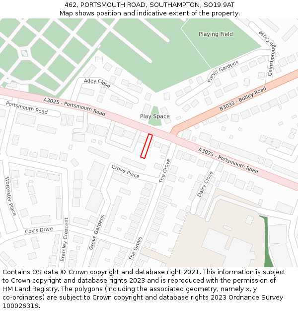 462, PORTSMOUTH ROAD, SOUTHAMPTON, SO19 9AT: Location map and indicative extent of plot
