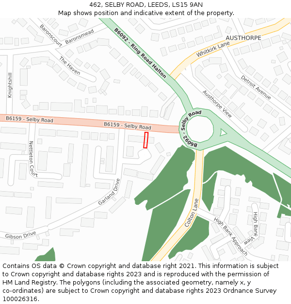 462, SELBY ROAD, LEEDS, LS15 9AN: Location map and indicative extent of plot