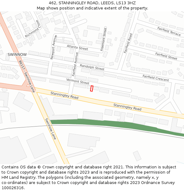 462, STANNINGLEY ROAD, LEEDS, LS13 3HZ: Location map and indicative extent of plot