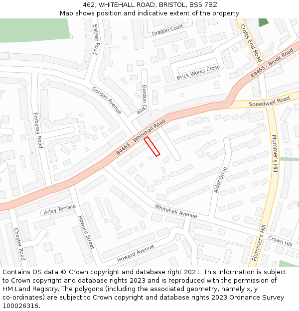 462, WHITEHALL ROAD, BRISTOL, BS5 7BZ: Location map and indicative extent of plot