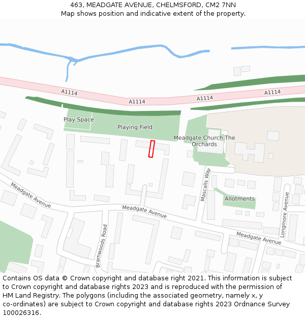463, MEADGATE AVENUE, CHELMSFORD, CM2 7NN: Location map and indicative extent of plot