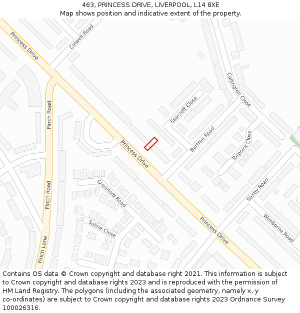 463, PRINCESS DRIVE, LIVERPOOL, L14 8XE: Location map and indicative extent of plot
