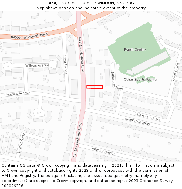 464, CRICKLADE ROAD, SWINDON, SN2 7BG: Location map and indicative extent of plot