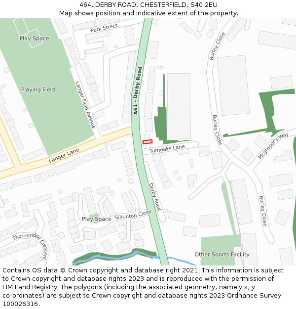 464, DERBY ROAD, CHESTERFIELD, S40 2EU: Location map and indicative extent of plot