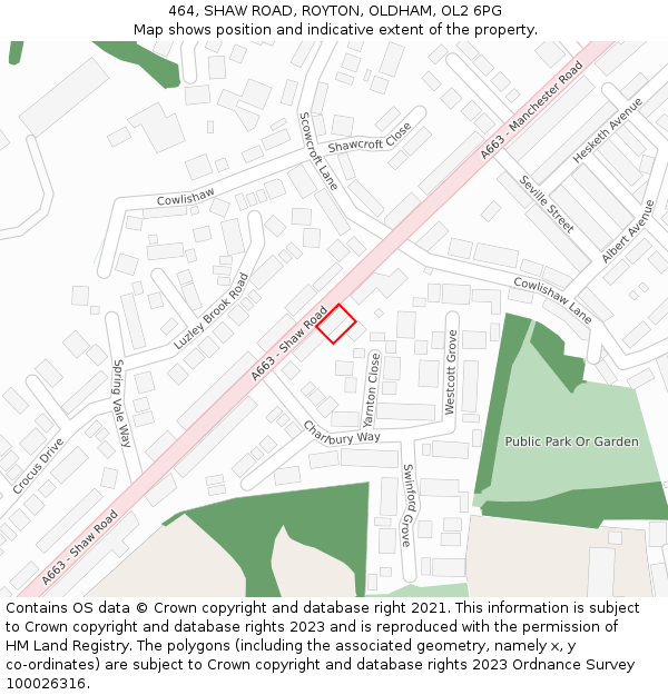 464, SHAW ROAD, ROYTON, OLDHAM, OL2 6PG: Location map and indicative extent of plot