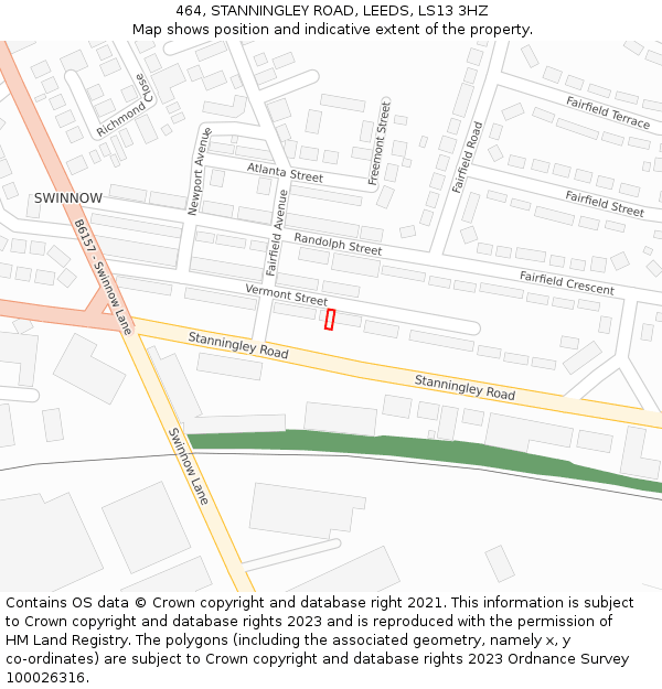 464, STANNINGLEY ROAD, LEEDS, LS13 3HZ: Location map and indicative extent of plot