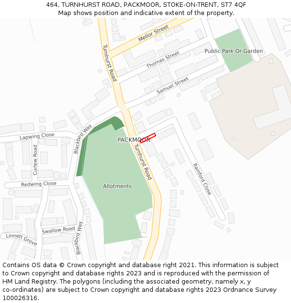 464, TURNHURST ROAD, PACKMOOR, STOKE-ON-TRENT, ST7 4QF: Location map and indicative extent of plot