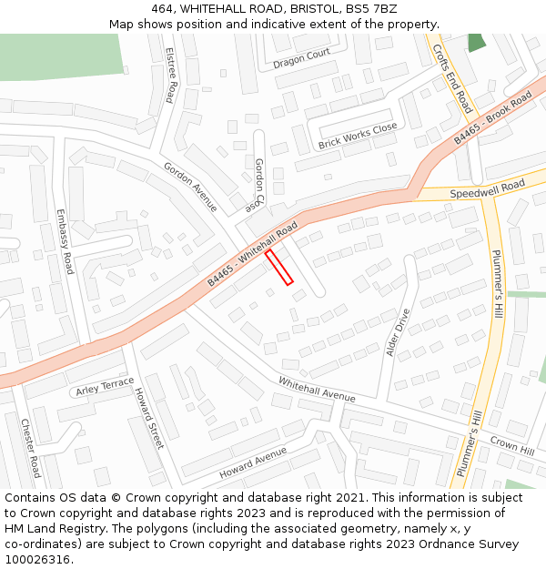 464, WHITEHALL ROAD, BRISTOL, BS5 7BZ: Location map and indicative extent of plot
