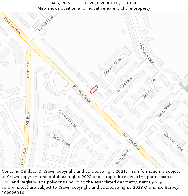 465, PRINCESS DRIVE, LIVERPOOL, L14 8XE: Location map and indicative extent of plot