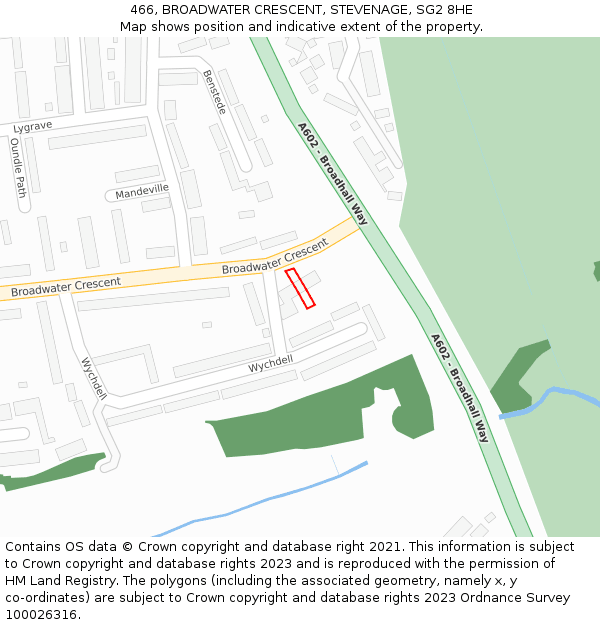 466, BROADWATER CRESCENT, STEVENAGE, SG2 8HE: Location map and indicative extent of plot
