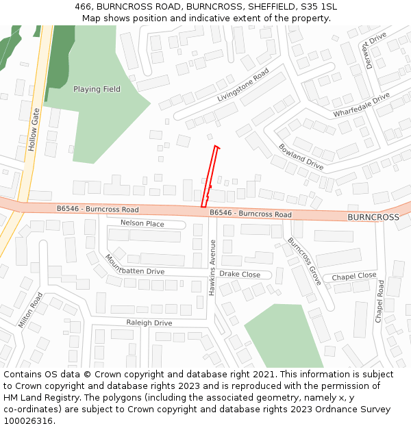 466, BURNCROSS ROAD, BURNCROSS, SHEFFIELD, S35 1SL: Location map and indicative extent of plot