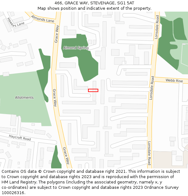 466, GRACE WAY, STEVENAGE, SG1 5AT: Location map and indicative extent of plot