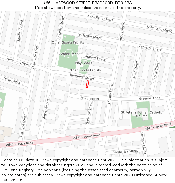 466, HAREWOOD STREET, BRADFORD, BD3 8BA: Location map and indicative extent of plot