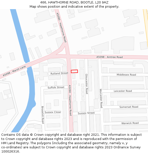 466, HAWTHORNE ROAD, BOOTLE, L20 9AZ: Location map and indicative extent of plot