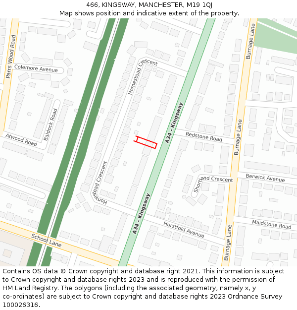 466, KINGSWAY, MANCHESTER, M19 1QJ: Location map and indicative extent of plot