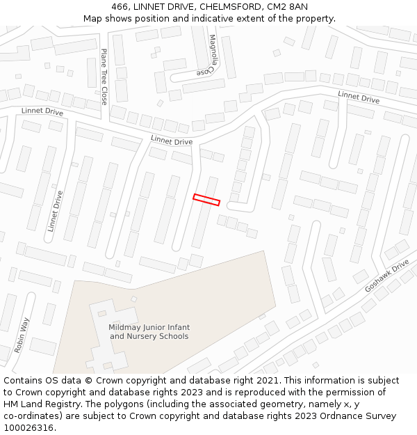 466, LINNET DRIVE, CHELMSFORD, CM2 8AN: Location map and indicative extent of plot