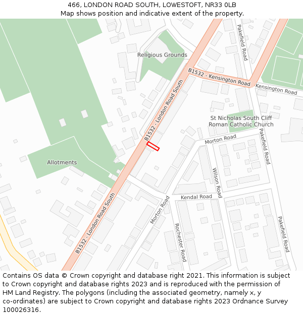 466, LONDON ROAD SOUTH, LOWESTOFT, NR33 0LB: Location map and indicative extent of plot